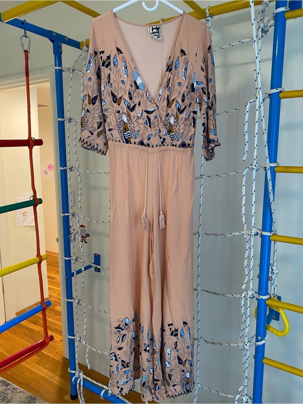 Jaase Boho Wide Leg Jumpsuit Blush Blue Print XS